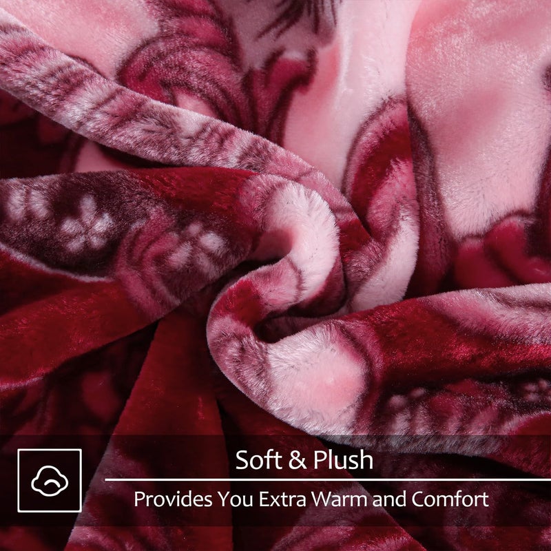 JYK Blanket Korean Mink Blanket, 5 LB Fleece Blanket Queen 75'' x 87''- 2 Ply Reversible 520GSM Silky Soft Plush Warm Bed Blanket for Autumn Winter, Rose/Burgundy - Image 4