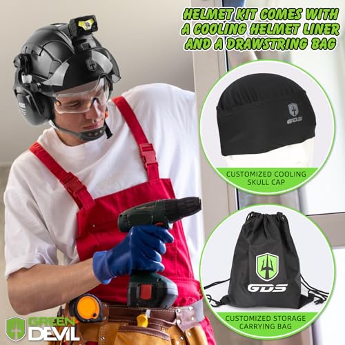 GREEN DEVIL Hard Hat Safety Helmet with Rechargeable Headlamp Light and Visor Ear Muffs Vented Work Hardhat ANSI Z89.1 Cascos De Construccion for Industrial Construction Forestry - Image 5