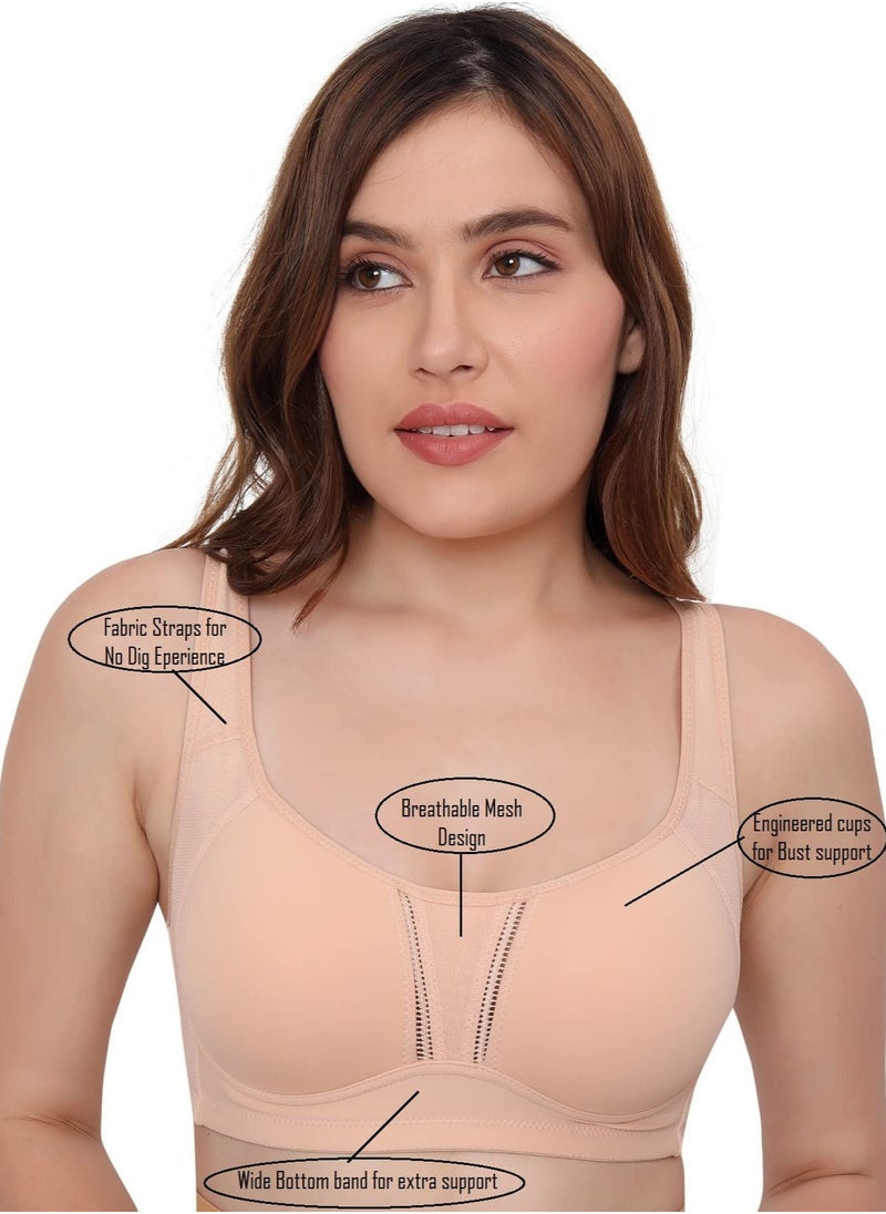 Glamroot - Full Support Minimizer Everyday Bra for Women Full Coverage | Wireless| Padded With Seamless Soft Cups, Beige, B-Cup - Image 1