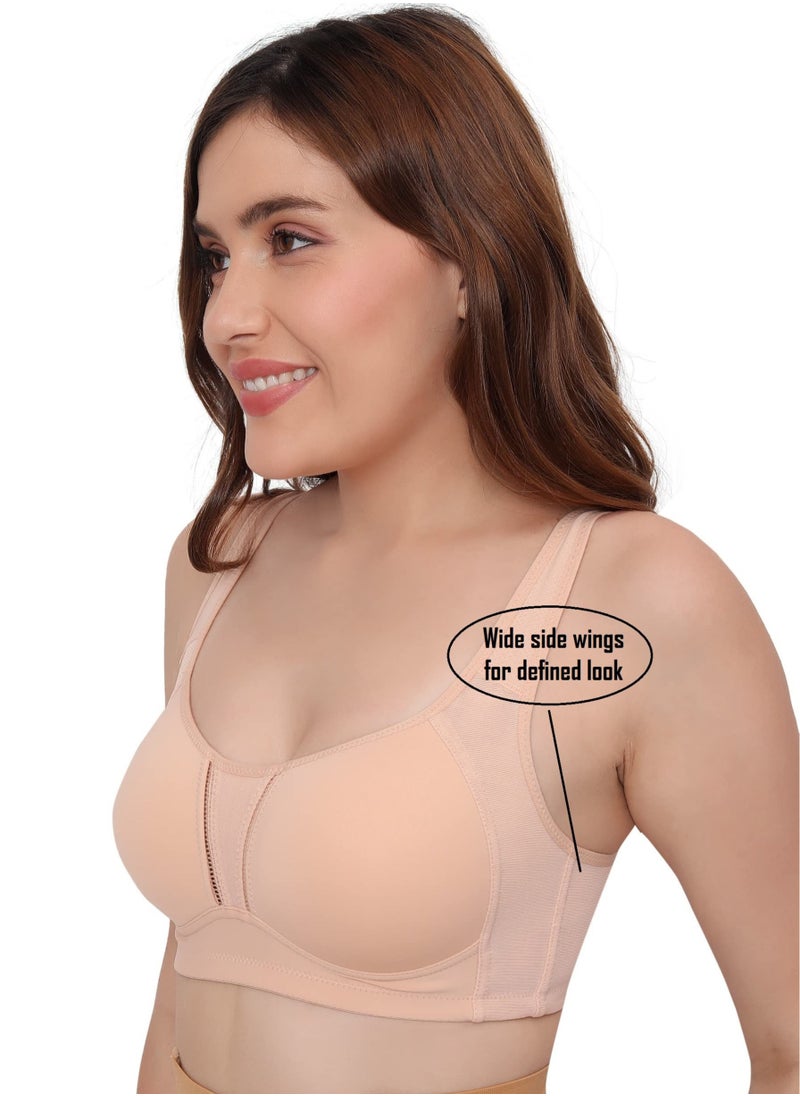 Glamroot - Full Support Minimizer Everyday Bra for Women Full Coverage | Wireless| Padded With Seamless Soft Cups, Beige, B-Cup - Image 1