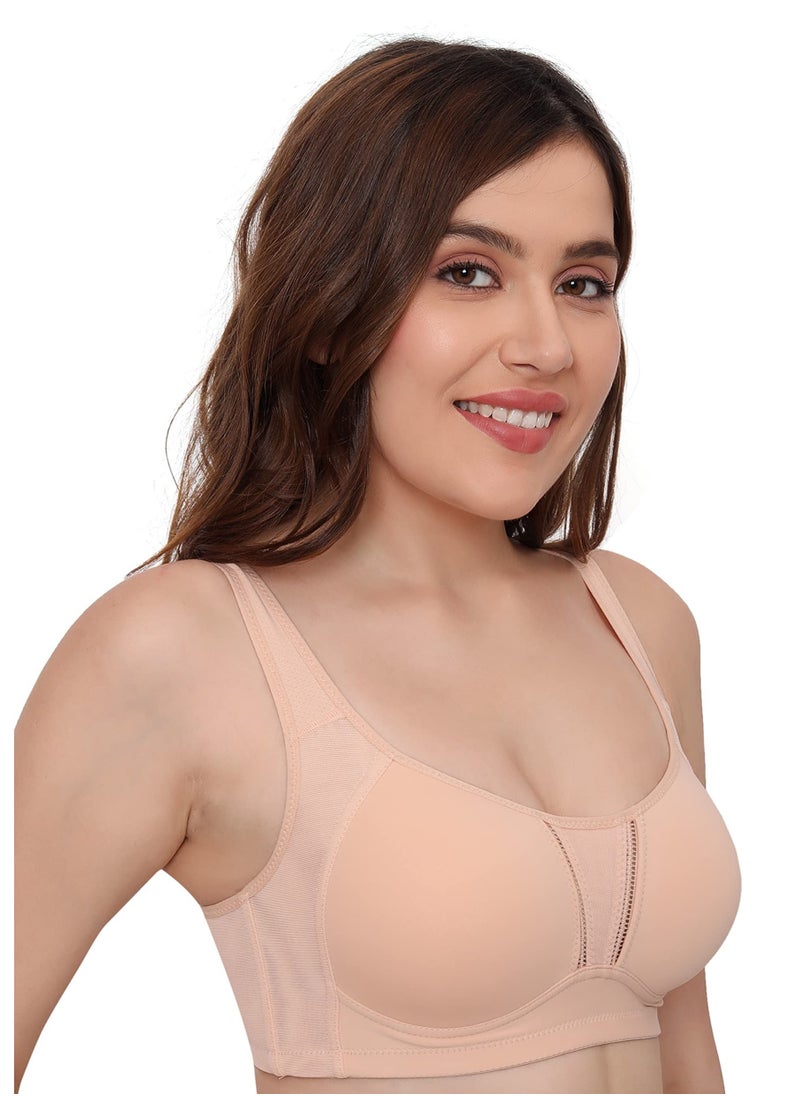 Glamroot - Full Support Minimizer Everyday Bra for Women Full Coverage | Wireless| Padded With Seamless Soft Cups, Beige, B-Cup - Image 1