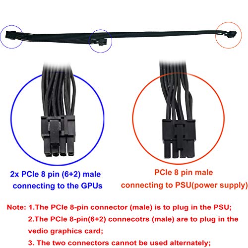 COMeap PCIe Cable for Seasonic PSUs, PCIe 8 Pin Male to Dual PCIe 8 Pin (6+2) Male Power Adapter Splitter 25-inch+9-inch (63cm+23cm) - Image 2