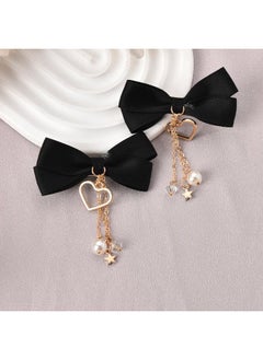 MXXGMYJ Black Bows for Girls Bowknot Hair Clips Pins for Toddlers Mini Hair Bows Hairpin Short Faux Pearl Tassel Hair Barrettes Matching Bow Hair Clips Hair Decorations for Thin Thick Hair Accessories 2Pcs  - Image 3