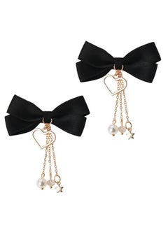 MXXGMYJ Black Bows for Girls Bowknot Hair Clips Pins for Toddlers Mini Hair Bows Hairpin Short Faux Pearl Tassel Hair Barrettes Matching Bow Hair Clips Hair Decorations for Thin Thick Hair Accessories 2Pcs  - Image 1