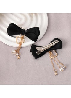 MXXGMYJ Black Bows for Girls Bowknot Hair Clips Pins for Toddlers Mini Hair Bows Hairpin Short Faux Pearl Tassel Hair Barrettes Matching Bow Hair Clips Hair Decorations for Thin Thick Hair Accessories 2Pcs  - Image 4