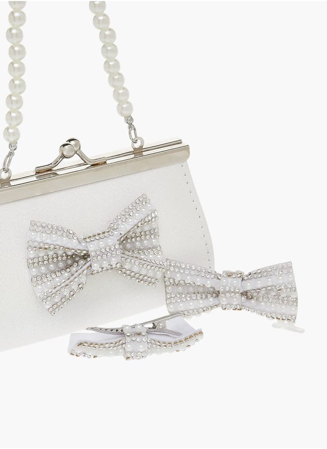 Flora Bella By Shoexpress Girls 3-Piece Bow Embellished Handbag And Hairclip Set  - Image 4