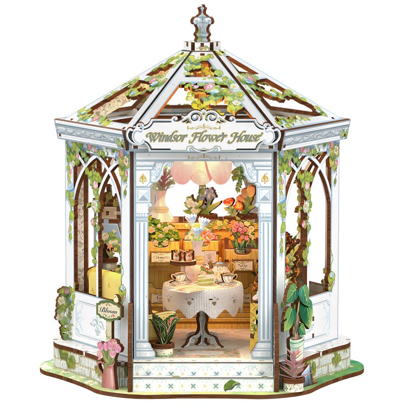 CUTEBEE DIY Miniature House Kit 3D Wooden Puzzle Flower House Florist Book Nook Kit Model Building Set Bookshelf Room Decor DIY Craft Gifts for Adults Teens 14 Windsor Flower House - Image 3