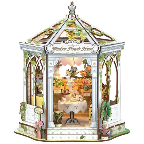 CUTEBEE DIY Miniature House Kit 3D Wooden Puzzle Flower House Florist Book Nook Kit Model Building Set Bookshelf Room Decor DIY Craft Gifts for Adults Teens 14 Windsor Flower House - Image 1