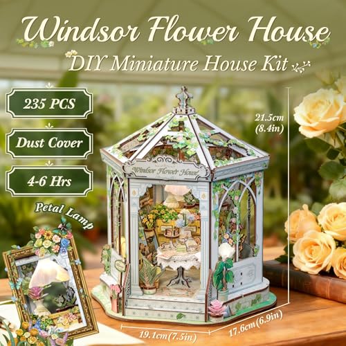 CUTEBEE DIY Miniature House Kit 3D Wooden Puzzle Flower House Florist Book Nook Kit Model Building Set Bookshelf Room Decor DIY Craft Gifts for Adults Teens 14 Windsor Flower House - Image 5