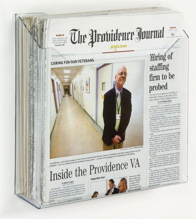 Displays2go Single Pocket Clear Acrylic Wall Mounted Newspaper Display Rack Frameless Design Polished Edges Includes Mounting Hardware 1338 x 1112 x 214Inch  Sold in A Set of 2 - Image 2