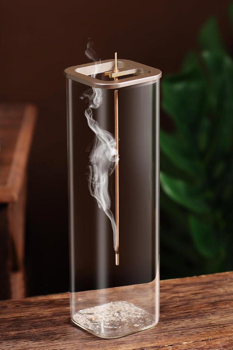 حامل أعواد البخور [مضاد لتناثر الرماد]، حامل مبخرة عصري مع مصيدة رماد زجاجية قابلة للإزالة، للديكور المنزلي والتأمل واليوغا - Image 1