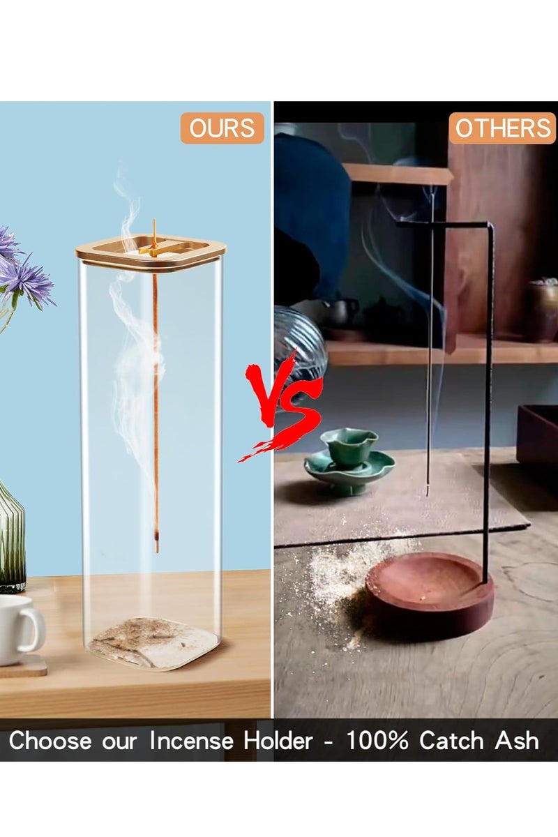 حامل أعواد البخور [مضاد لتناثر الرماد]، حامل مبخرة عصري مع مصيدة رماد زجاجية قابلة للإزالة، للديكور المنزلي والتأمل واليوغا - Image 5