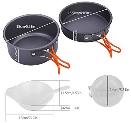 Hari Camping Cookware Set Hard Aluminum Foldable Backpacking Camping Pots And Frying Pans Cooking Camp Kitchen Camping Mess Kit Eco-Friendly Cooker Set For 2 Person (Orange) - Image 2