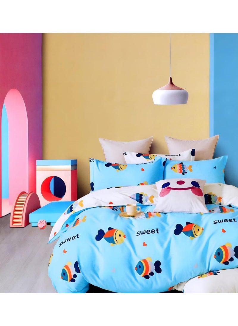 PRISCILLA PRISCILLA 150 GSM Glace Cotton Kids Single Bed 250 TC Reversible Comforter AC Blanket Quilt Duvet All Seasons Lightweight Bedding Set with Cute Patterns Design2  - Image 1