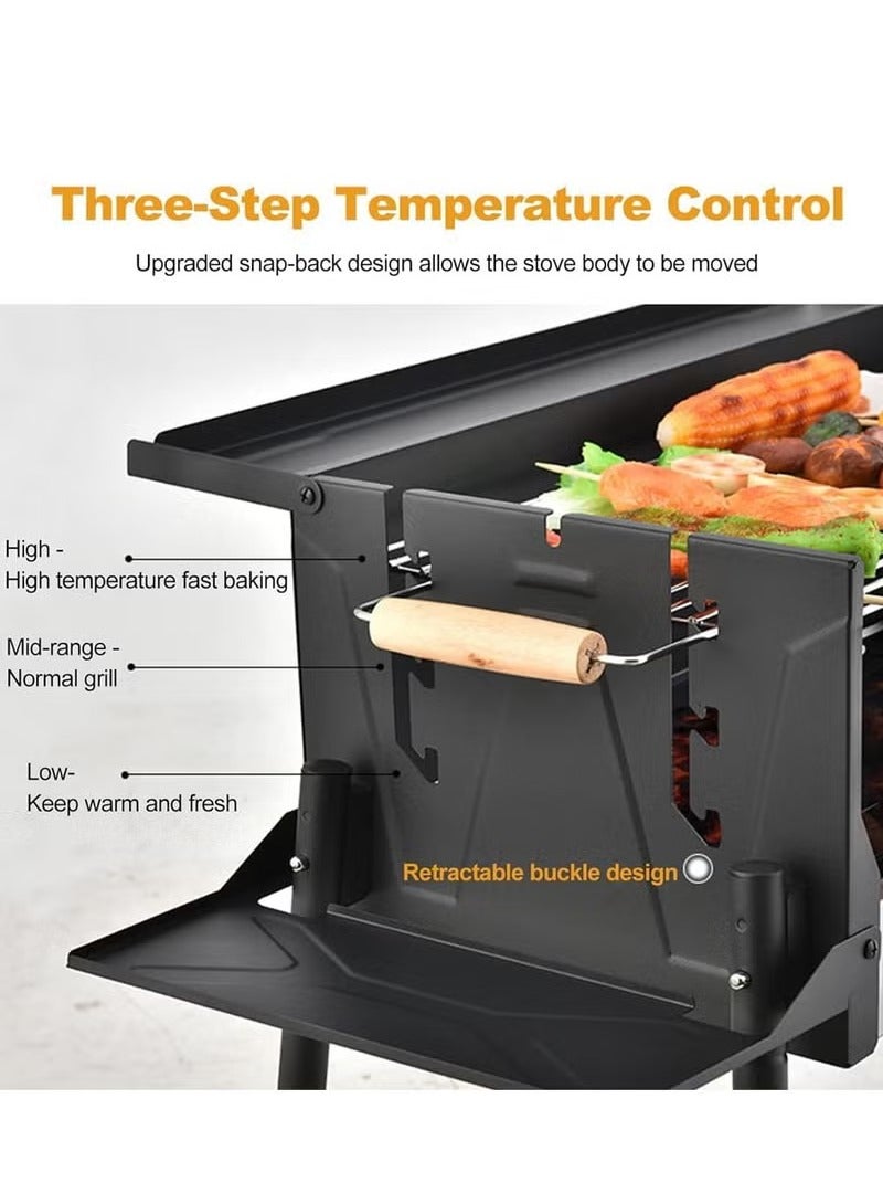 XiuWoo Foldable Portable Charcoal Grill, Stainless Steel BBQ Grill Extra Large Outdoor BBQ Grill, with 3 Adjustable Heights Detachable Charcoal Grill with Stand, for Garden Picnic Outdoor Cooking - Image 2