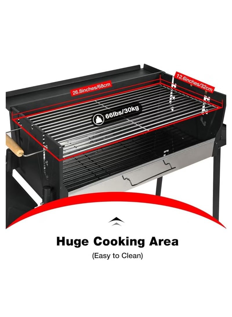 XiuWoo Foldable Portable Charcoal Grill, Stainless Steel BBQ Grill Extra Large Outdoor BBQ Grill, with 3 Adjustable Heights Detachable Charcoal Grill with Stand, for Garden Picnic Outdoor Cooking - Image 5