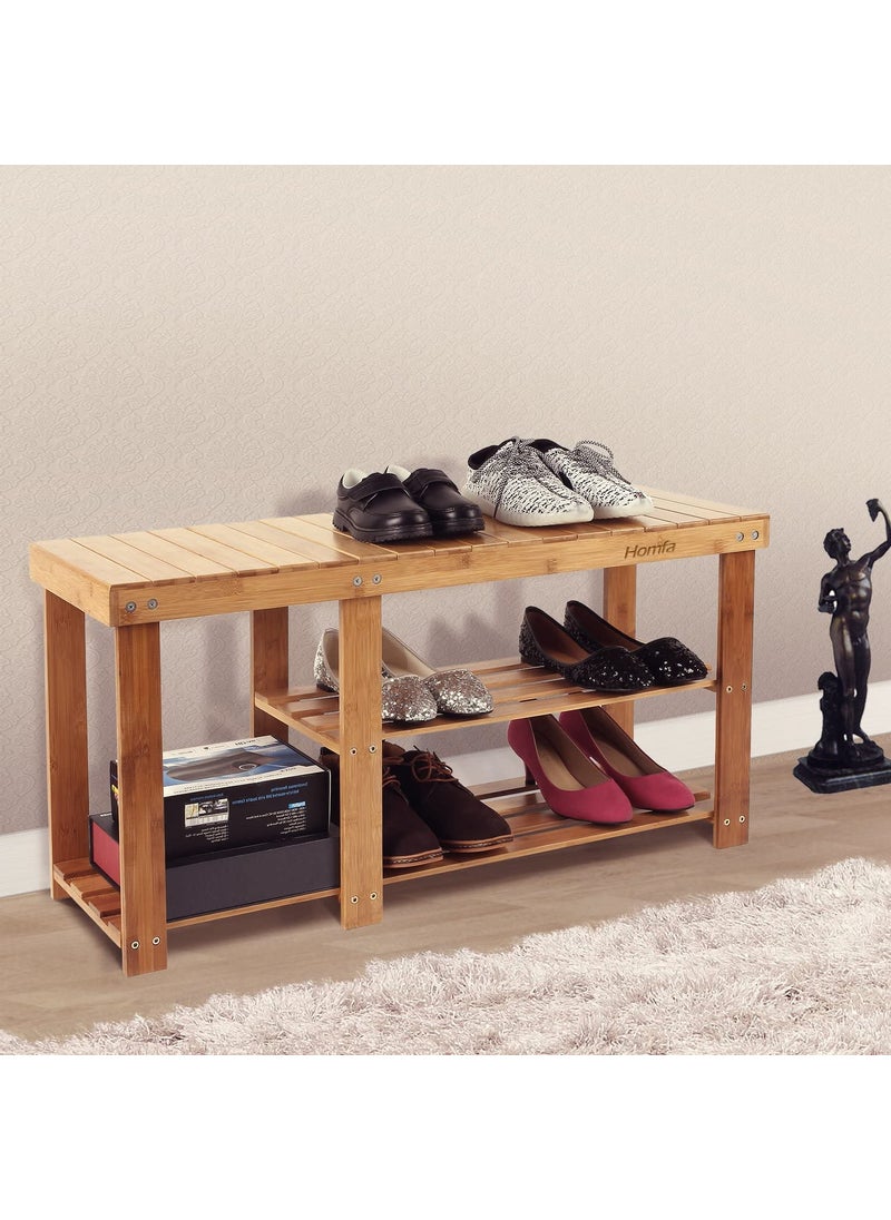 Beauty Panda Beauty panda Teak Wood 2 Tier Shoe Rack Bench Premium Shoe Organizer or Entryway Bench Perfect for Shoe Cubby Entry Bench or Living Room 86M Natural wood  - Image 4