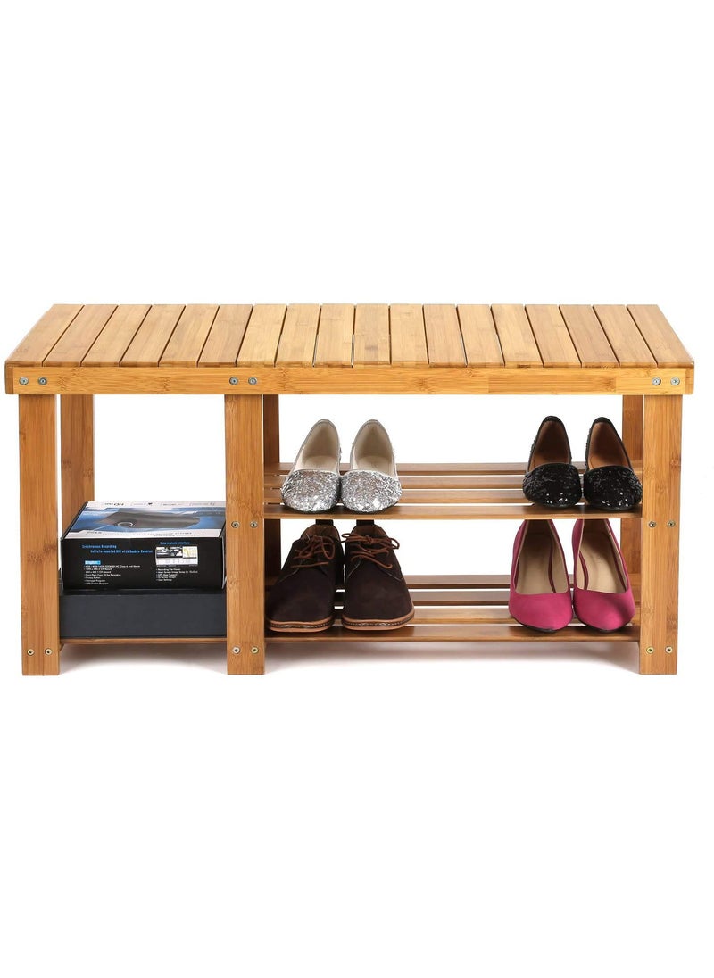 Beauty Panda Beauty panda Teak Wood 2 Tier Shoe Rack Bench Premium Shoe Organizer or Entryway Bench Perfect for Shoe Cubby Entry Bench or Living Room 86M Natural wood  - Image 2