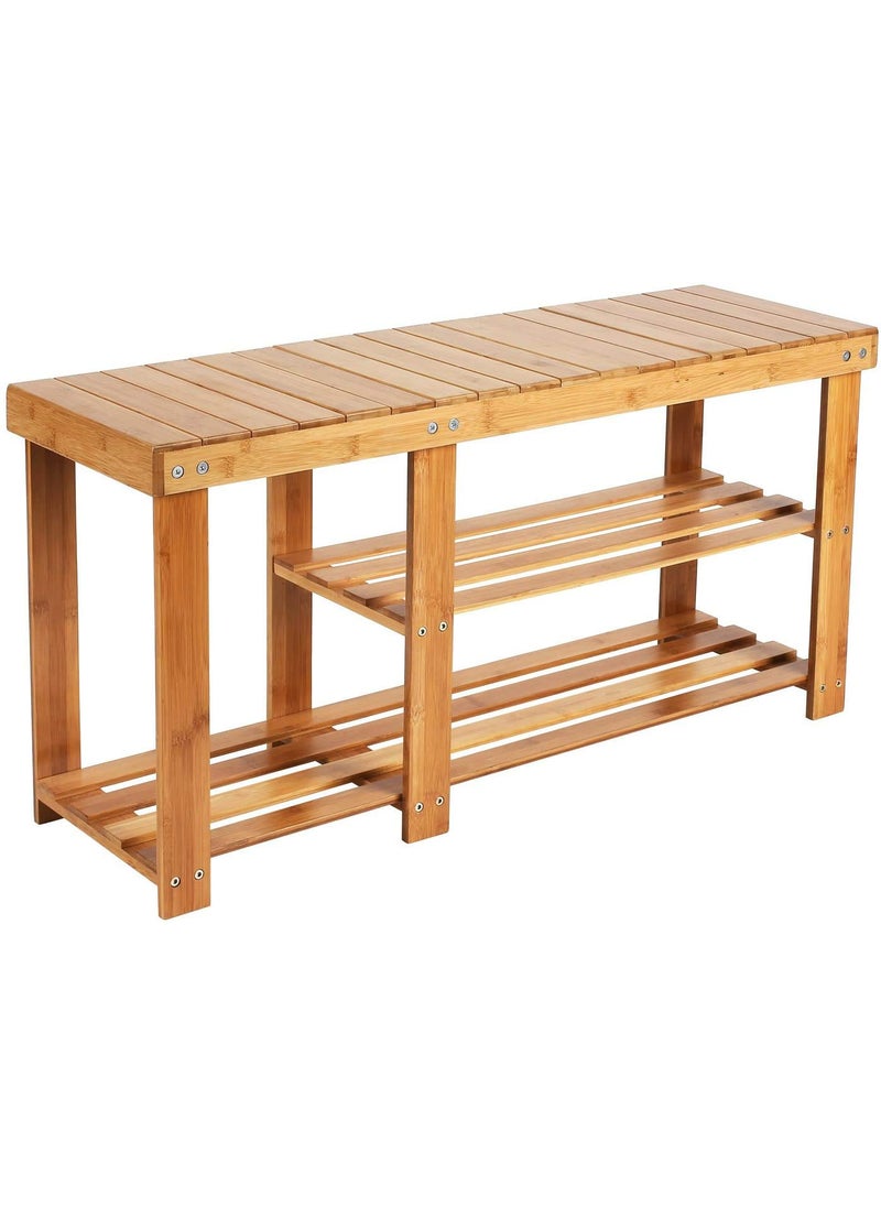 Beauty Panda Beauty panda Teak Wood 2 Tier Shoe Rack Bench Premium Shoe Organizer or Entryway Bench Perfect for Shoe Cubby Entry Bench or Living Room 86M Natural wood  - Image 3