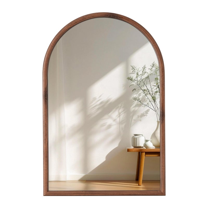 Acovy 20"x30" Arch Wall Mirror for Wall, Wall Mounted Vanity Mirror for Bedroom, Wood Grain Finish Frame Mirror with Tempered Glass, Vintage Decorative for Bathroom, Entryway, Living Room, Walnut - Image 1