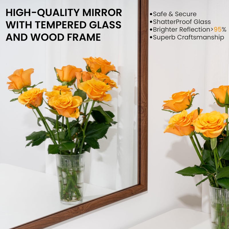 Acovy 20"x30" Arch Wall Mirror for Wall, Wall Mounted Vanity Mirror for Bedroom, Wood Grain Finish Frame Mirror with Tempered Glass, Vintage Decorative for Bathroom, Entryway, Living Room, Walnut - Image 3