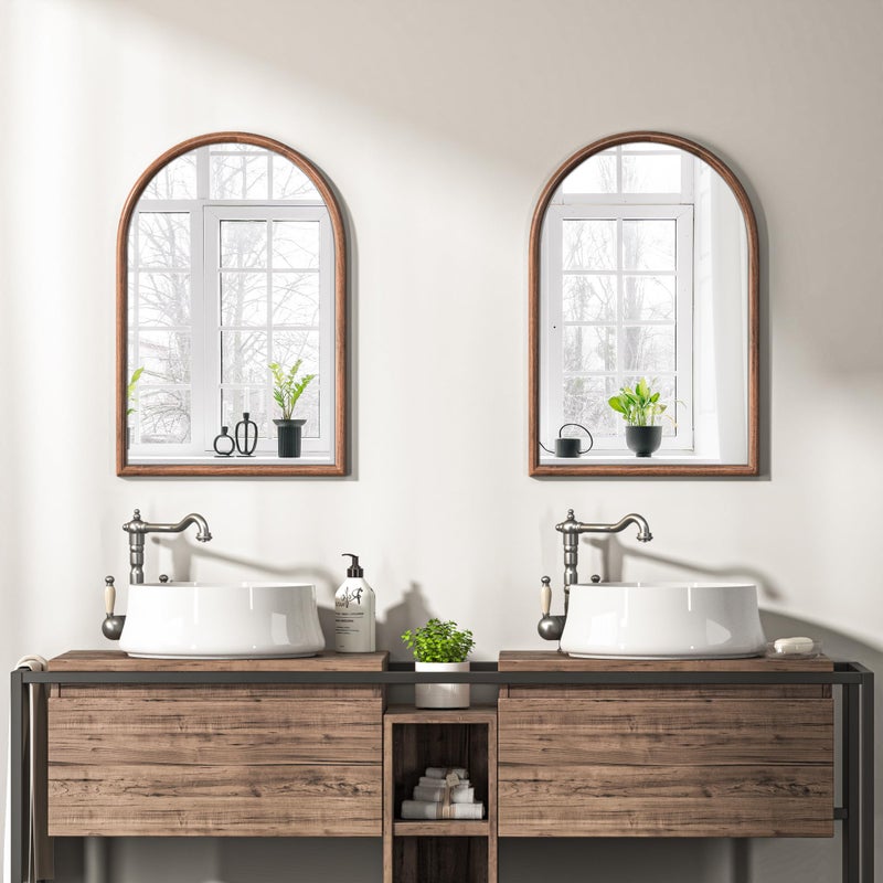 Acovy 20"x30" Arch Wall Mirror for Wall, Wall Mounted Vanity Mirror for Bedroom, Wood Grain Finish Frame Mirror with Tempered Glass, Vintage Decorative for Bathroom, Entryway, Living Room, Walnut - Image 2