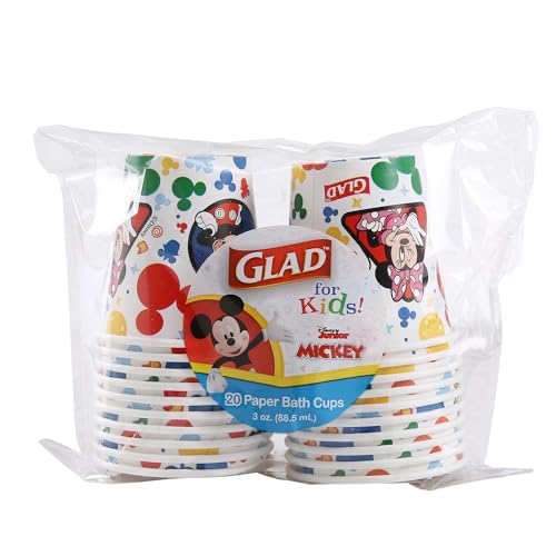 Glad for Kids Disney Mickey Friends Disposable Mini Paper Cups Colorful Heavy Duty Soak Proof Bathroom Mouse Rinse Cups for Kids 3 Ounce 20 Count - Image 2
