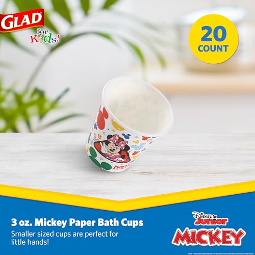 Glad for Kids Disney Mickey Friends Disposable Mini Paper Cups Colorful Heavy Duty Soak Proof Bathroom Mouse Rinse Cups for Kids 3 Ounce 20 Count - Image 5