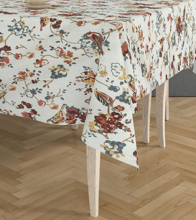 RUSTIC LINEN Cotton Dining Table Cover 6 to 8 Seater 100 Cotton Table Cloth Rectangle57 Inches X 87 Inches Floral Printed with Lahariya Piping 6 to 8 Seater Pink - Image 5
