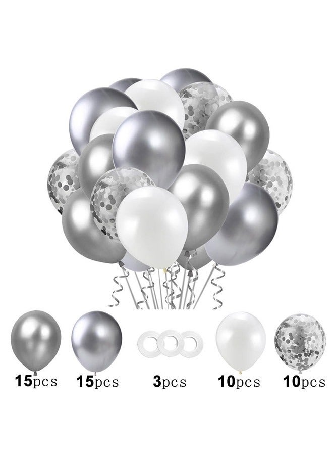 50-Piece Latex Party Balloons Set Silver And White 12inch For Happy Birthday Party Baby Shower Wedding - Image 2