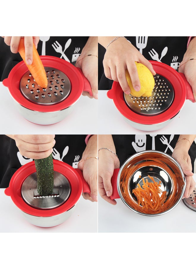 Generic - Thickened Stainless Steel Silicone Bottom Egg Basin With Handle Water Line Tilt Mixing Bowl Silicone Salad Basin And Basin-Specifications:Mother And Child Cover-Color:Inner Diameter 16cm - Image 1