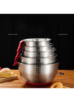 Thickened Stainless Steel Silicone Bottom Egg Basin With Handle Water Line Tilt Mixing Bowl Silicone Salad Basin And Basin-Specifications:Mother And Child Cover-Color:Inner Diameter 16cm