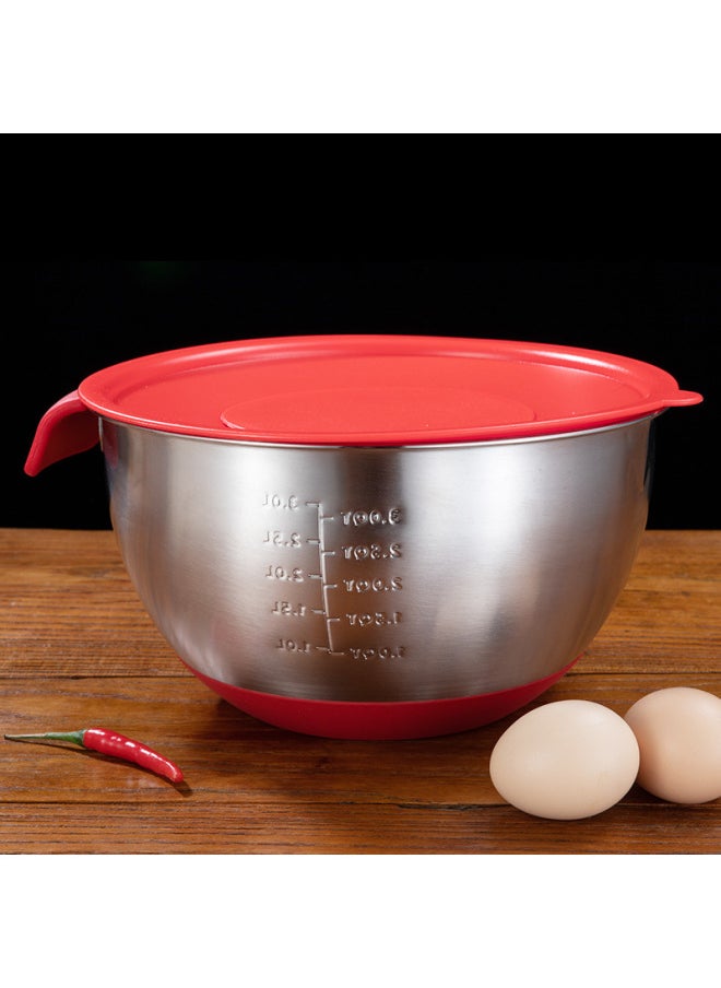 Generic - Thickened Stainless Steel Silicone Bottom Egg Basin With Handle Water Line Tilt Mixing Bowl Silicone Salad Basin And Basin-Specifications:Mother And Child Cover-Color:Inner Diameter 16cm - Image 1