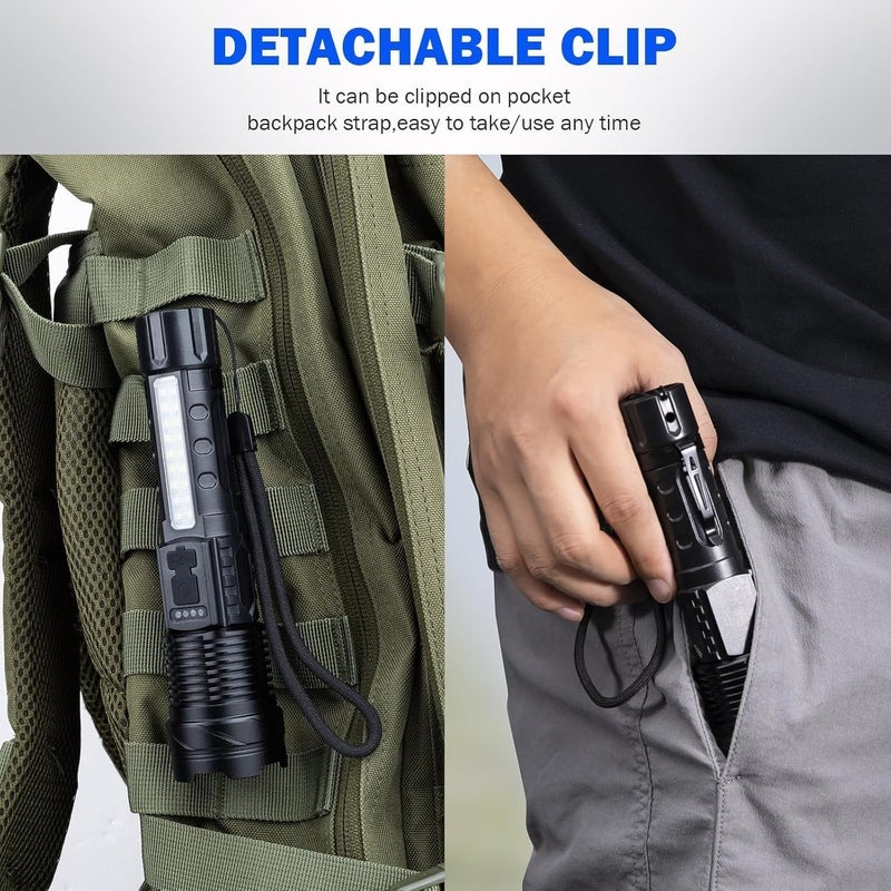 LETOUR 2 Pack LED Torch Rechargeable 20000 Lumens Super Bright Adjustable Focus Flashlight, 7 Light Modes IPX6 Waterproof Powerful Handheld Flash Light for Power Cuts, Emergency, Camping, Hiking, Outdoor - Image 3