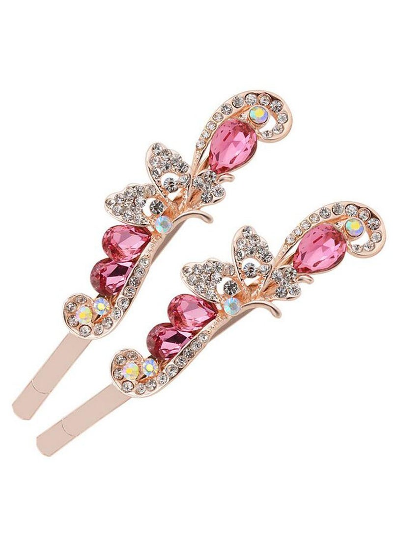 Suoirblss 2PCS Rhinestone Flower Hair Clips Butterfly Graphics Hairpin Side Clip Bobby Pin Hair Accessories for Women Lady Pink 