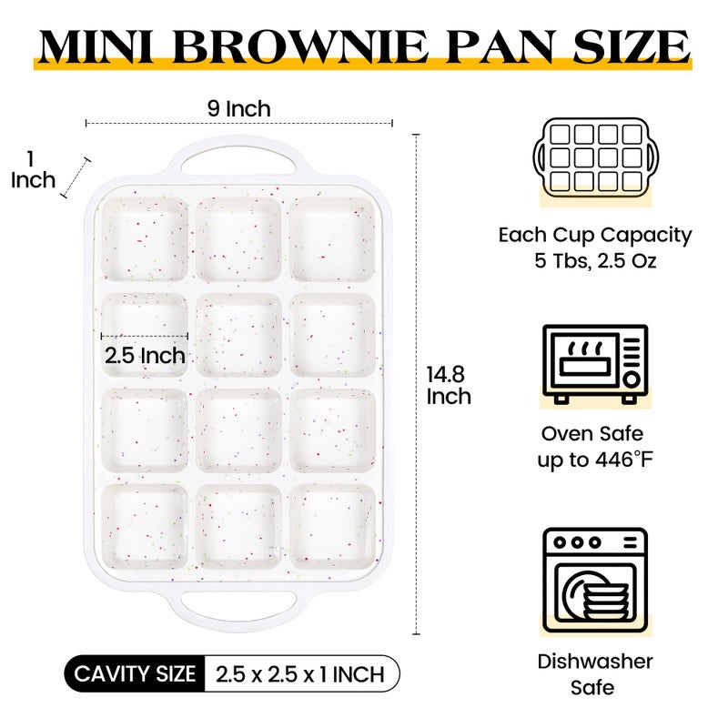 AOTASO 2 Pcs Brownie Pan with Dividers Silicone Nonstick Mini Individual 12 Cup Square Muffin Cupcake Pans with Metal Reinforced Frame(Cream) - Image 4