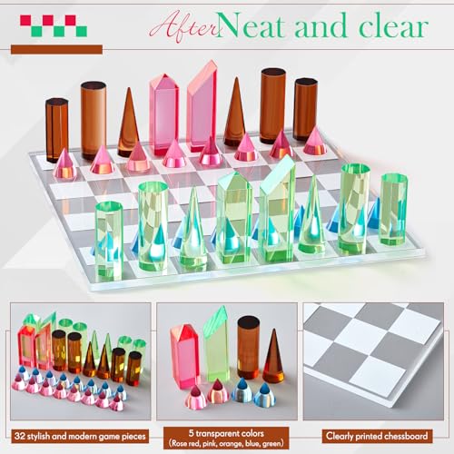 WinnerWhy Acrylic Chess Set, 11. 8 x 11. 8 Inch Large Modern Acrylic Checkers Set Table Game Board for Adults - Image 5