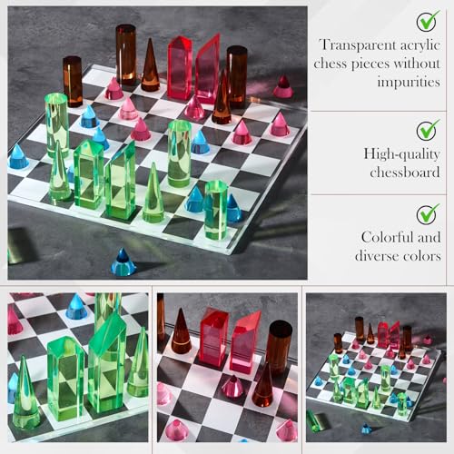 WinnerWhy Acrylic Chess Set, 11. 8 x 11. 8 Inch Large Modern Acrylic Checkers Set Table Game Board for Adults - Image 4