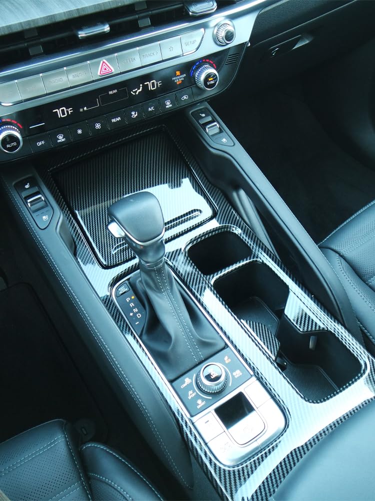 JUIVEEL Carbon Fiber Style ABS Central Gear Shift Panel Cover Center Control Cover Trim Car Interior Parts Compatible with Kia Telluride 20202025 Accessories