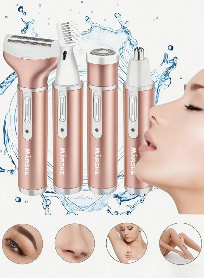 Electric Razors Shaver, USB Rechargeable Painless 4 in1 Women Shaver Cordless Rechargeable Facial Eyebrow Razors & Nose Hair Trimmer Lips Body Bikini Trimmer - Image 1