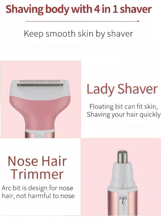 Electric Razors Shaver, USB Rechargeable Painless 4 in1 Women Shaver Cordless Rechargeable Facial Eyebrow Razors & Nose Hair Trimmer Lips Body Bikini Trimmer - Image 3