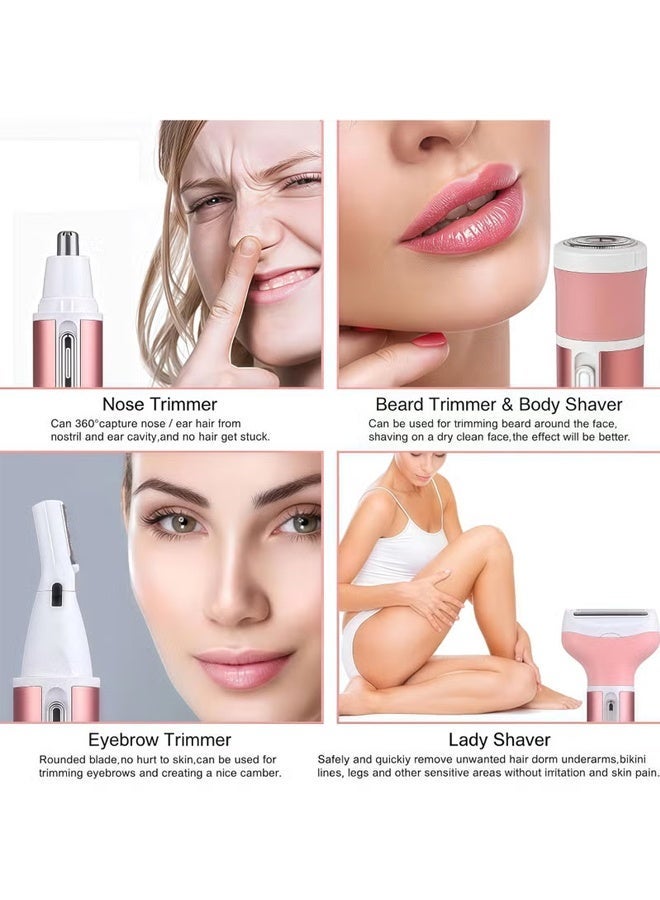 Electric Razors Shaver, USB Rechargeable Painless 4 in1 Women Shaver Cordless Rechargeable Facial Eyebrow Razors & Nose Hair Trimmer Lips Body Bikini Trimmer - Image 5