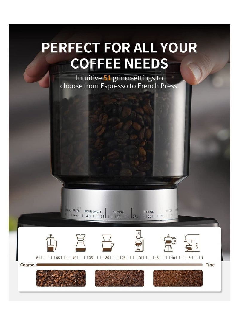 SHARDOR Conical Burr Coffee Grinder for Espresso with Precision Electronic Timer, Electric Adjustable Burr Mill with 51 Precise Settings, Brushed Stainless Steel - Image 2