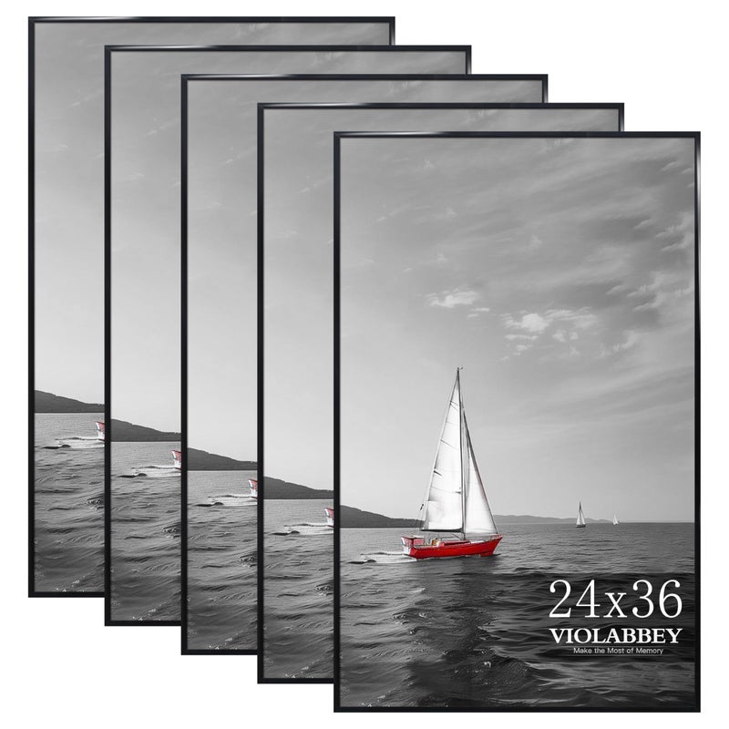 VIOLABBEY 24x36 Poster Frame Set of 5, Black Picture Frames for Wall Mounting Vertically or Horizontally, Gallery Wall Frame - Image 1
