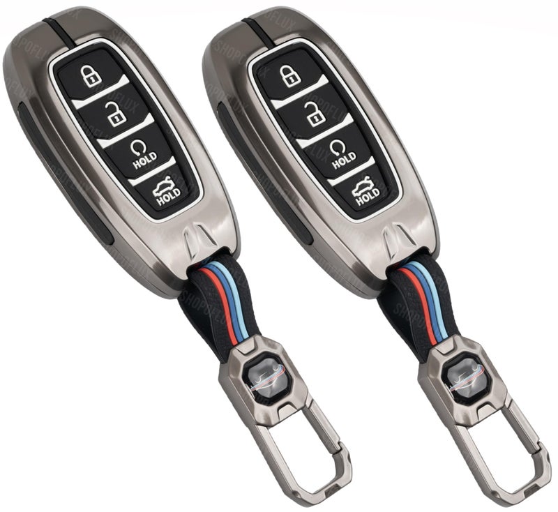 SHOPOFLUX Metal Key Cover Compatible with Hyundai Verna 2024 2023 | i20 Facelift N Line N8 Car 4 button smart key (Metal Black P2) - Image 1