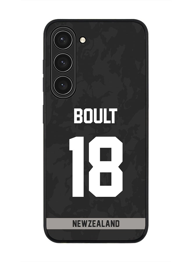 Stylizedd Rugged Black Edge Case for Samsung Galaxy S23+ 5G, Slim fit Soft Case Flexible Rubber Edges Thin Cover - Player Name - Trent Boult, Jersey Number- 18 - Image 1