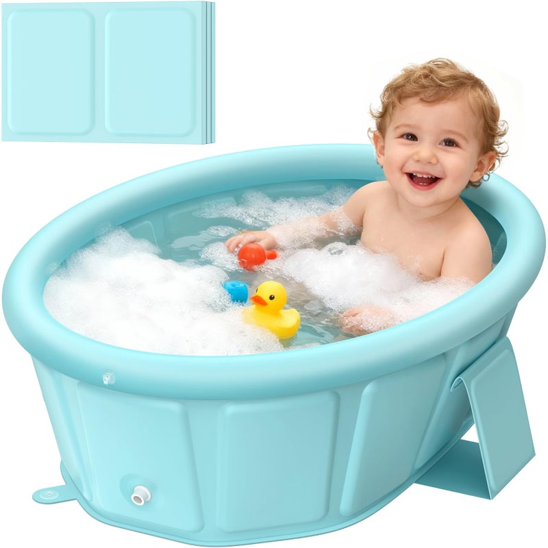chumoasis Baby Bathtub with Inflatable Top Edge, Extra Stable Infant Bath Tub, Collapsible & Portable for Baby Bath Time, No Tilt Design for 12M-6Y Toddler, No Assembly for Travel Shower - Image 1