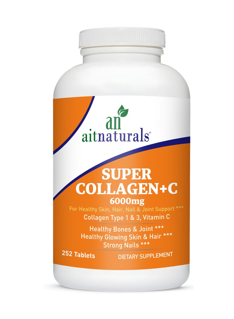 Aitnaturals Super Collagen Peptides with Vitamin C, Supports Healthy Hair, Skin, Nails - 252 Tablets - Image 1