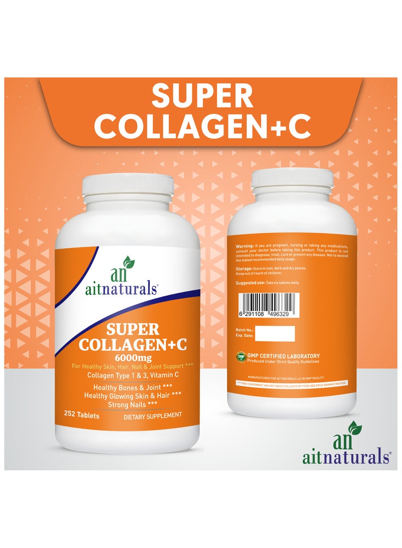 Aitnaturals Super Collagen Peptides with Vitamin C, Supports Healthy Hair, Skin, Nails - 252 Tablets - Image 3
