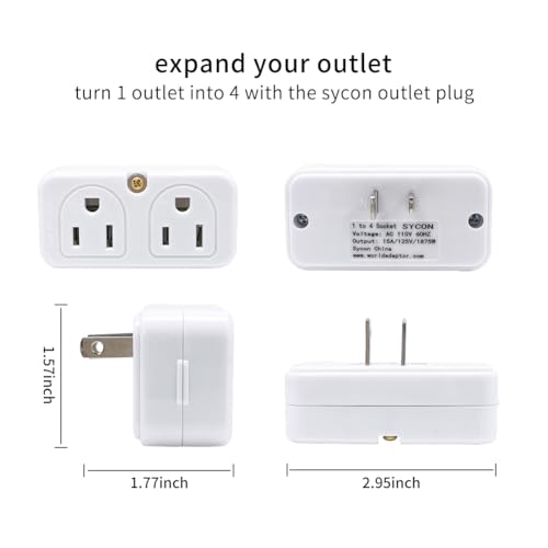 SYCON Adapter Outlet Extender, 2-Prong Mini Wall Plug, Multi Outlet Splitter with 4 Outlets - Image 3